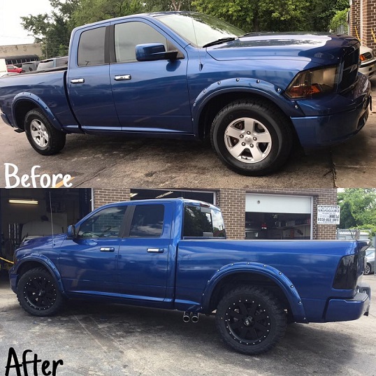 Truck with tinted windows and custom rims